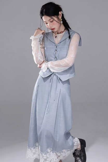 Set con gilet in pizzo color block