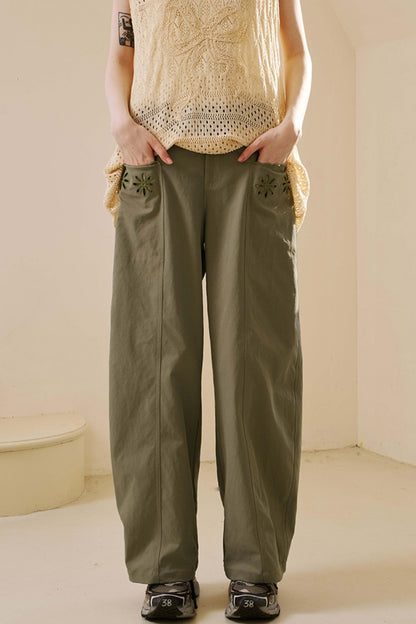 Embroidered Denim Scimitar Pants