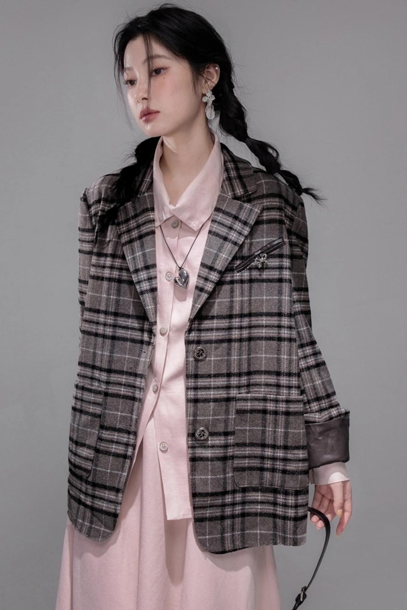 Gray Patchwork Tweed Jacket