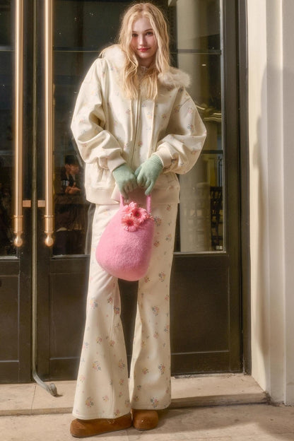 Milky Way Floral Fur Collar Jacket Set-Up