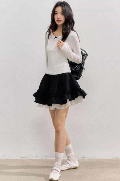 Texture Hollow Knit Long-Sleeved T-Shirt