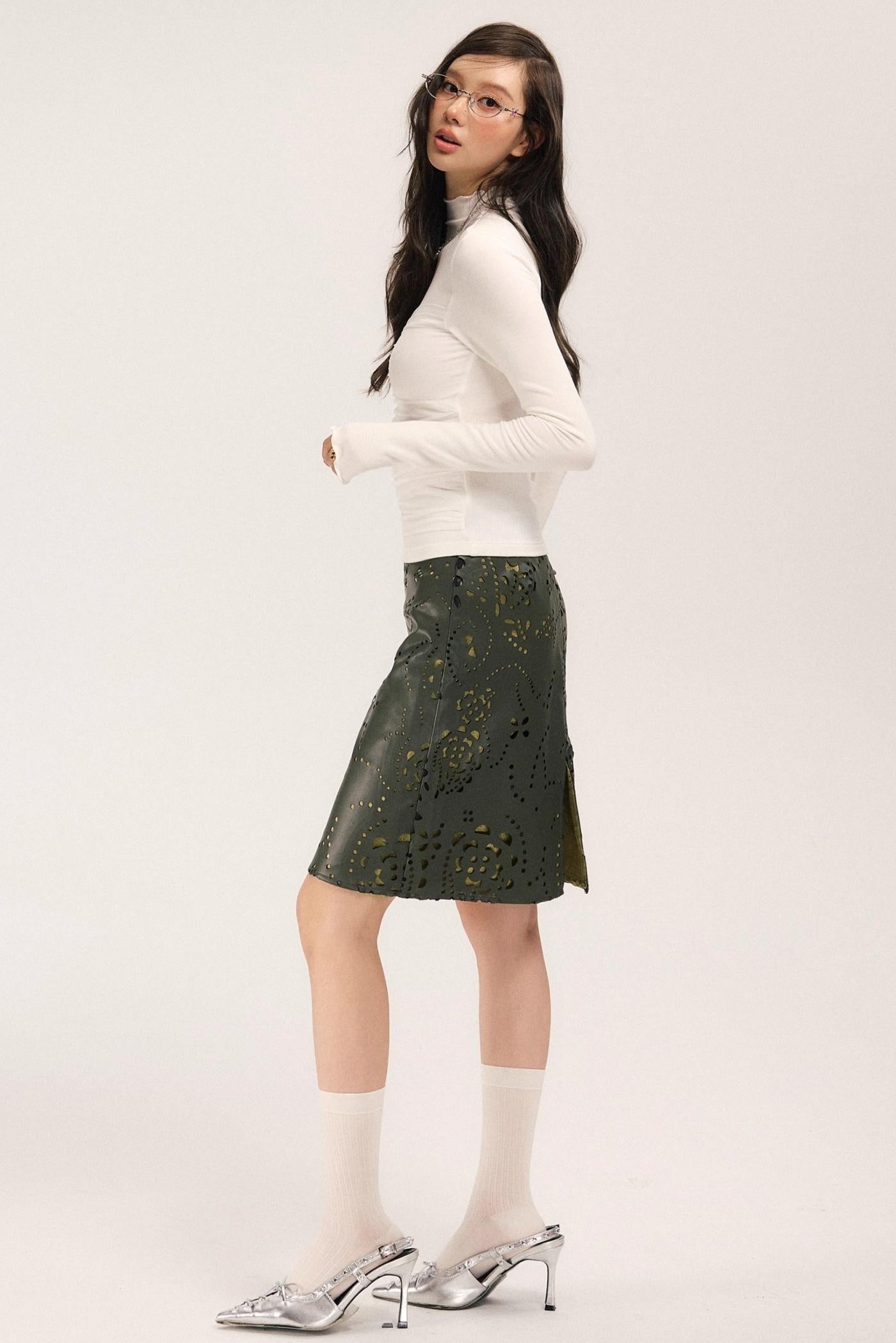 Sassy Vintage Cutout Leather Skirt