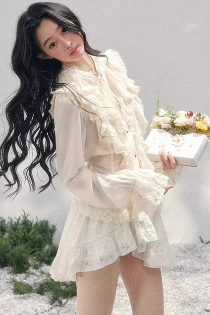 Ruffled Lace Court Top