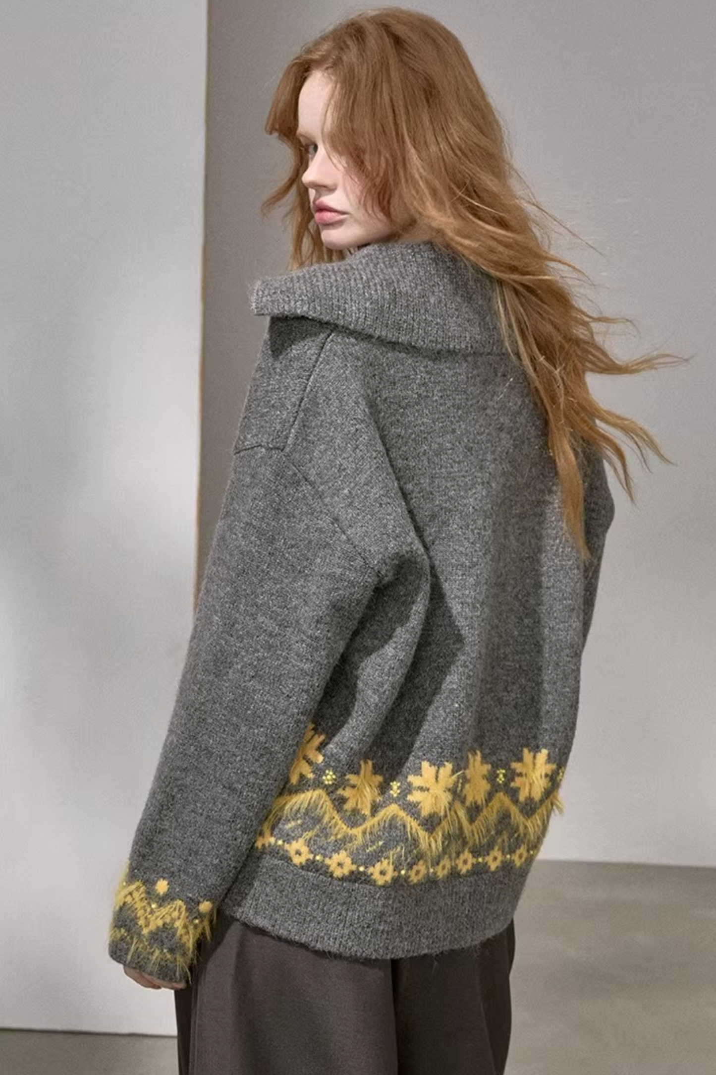 Lace-Up Turn-Down Collar Sweater Matching Set