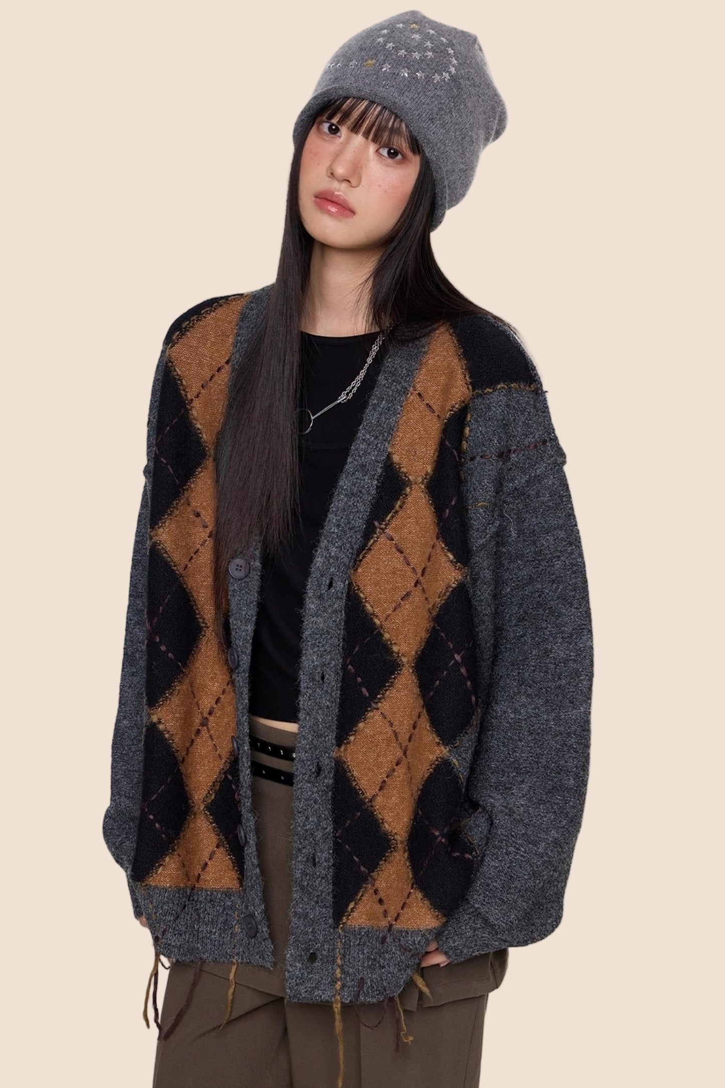 Diamond Tassel Knit Cardigan Sweater Jacket