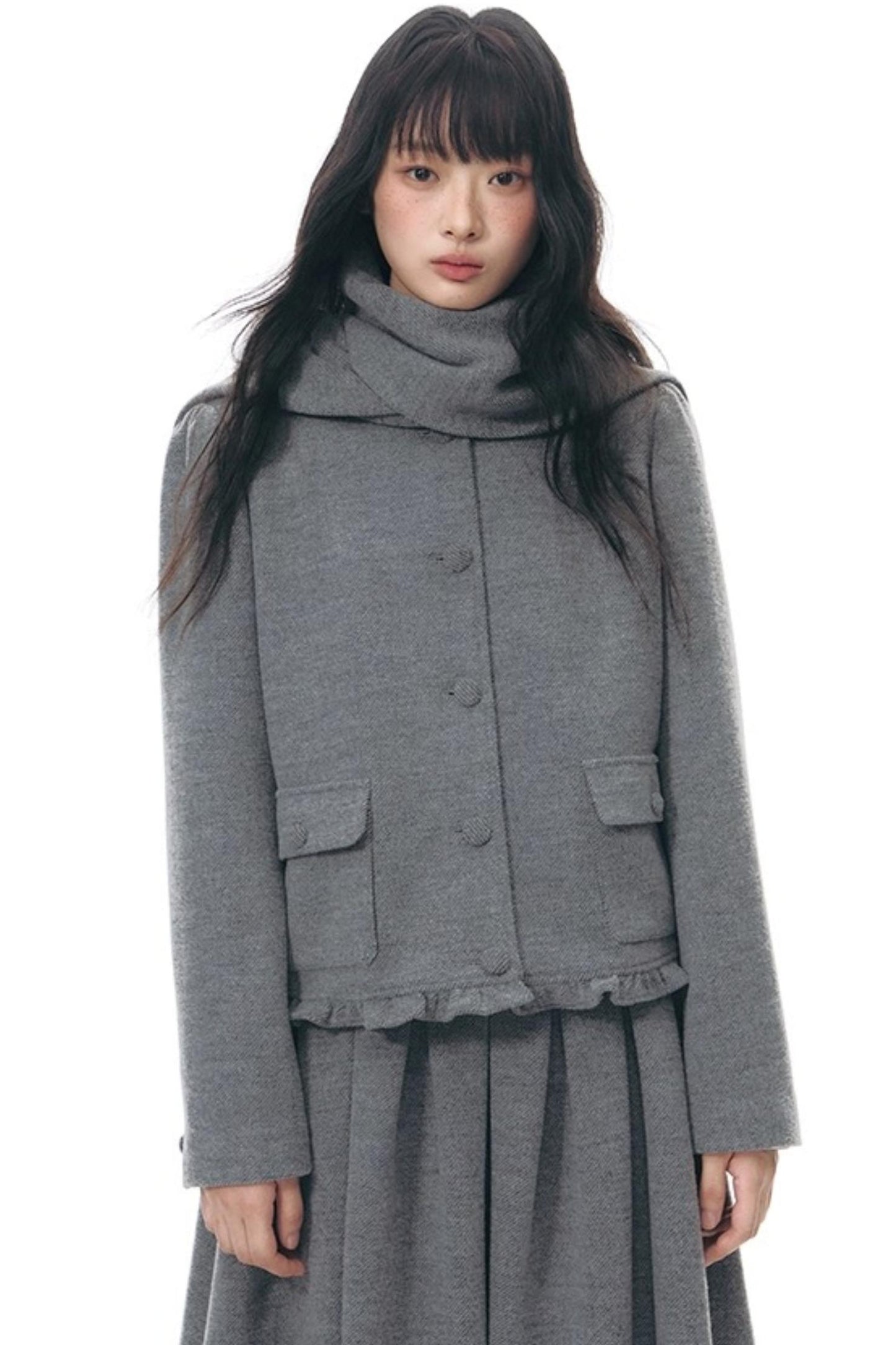 Knitted Scarf Collar Jacket Set-Up