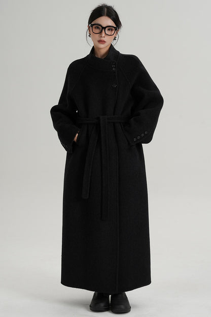 Diagonal Collar Woolen Long Coat