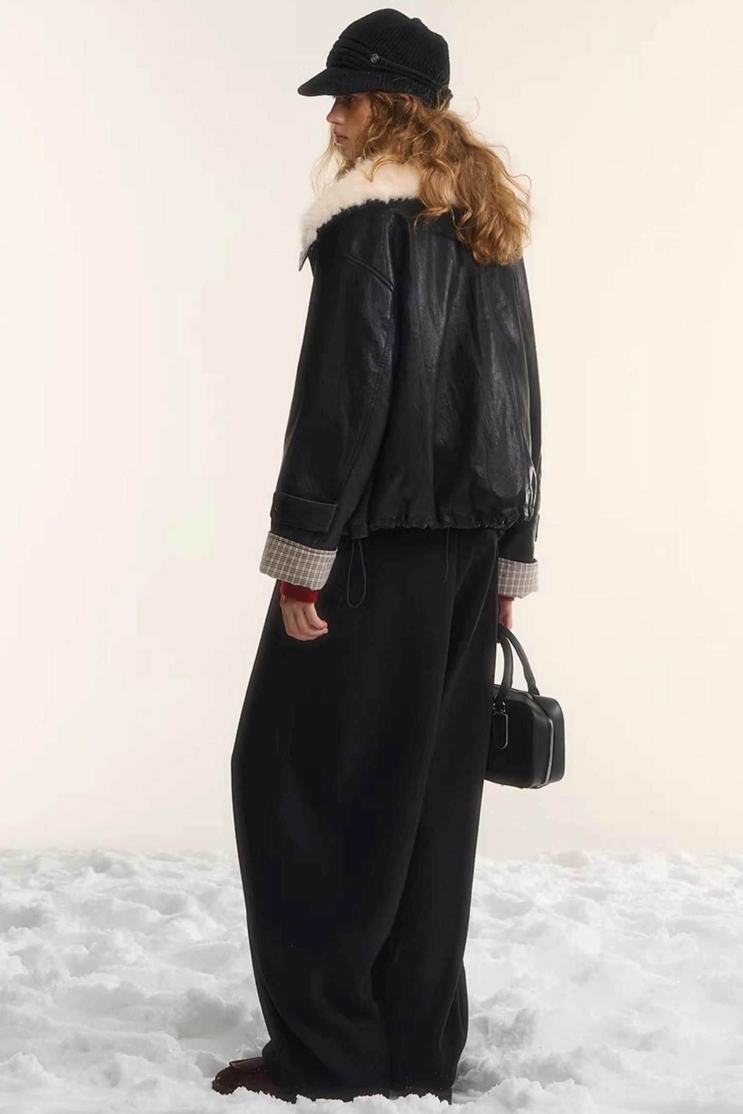 Velvet-Feel Curved-Leg Pants