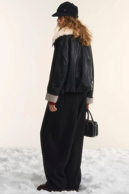 Velvet-Feel Curved-Leg Pants