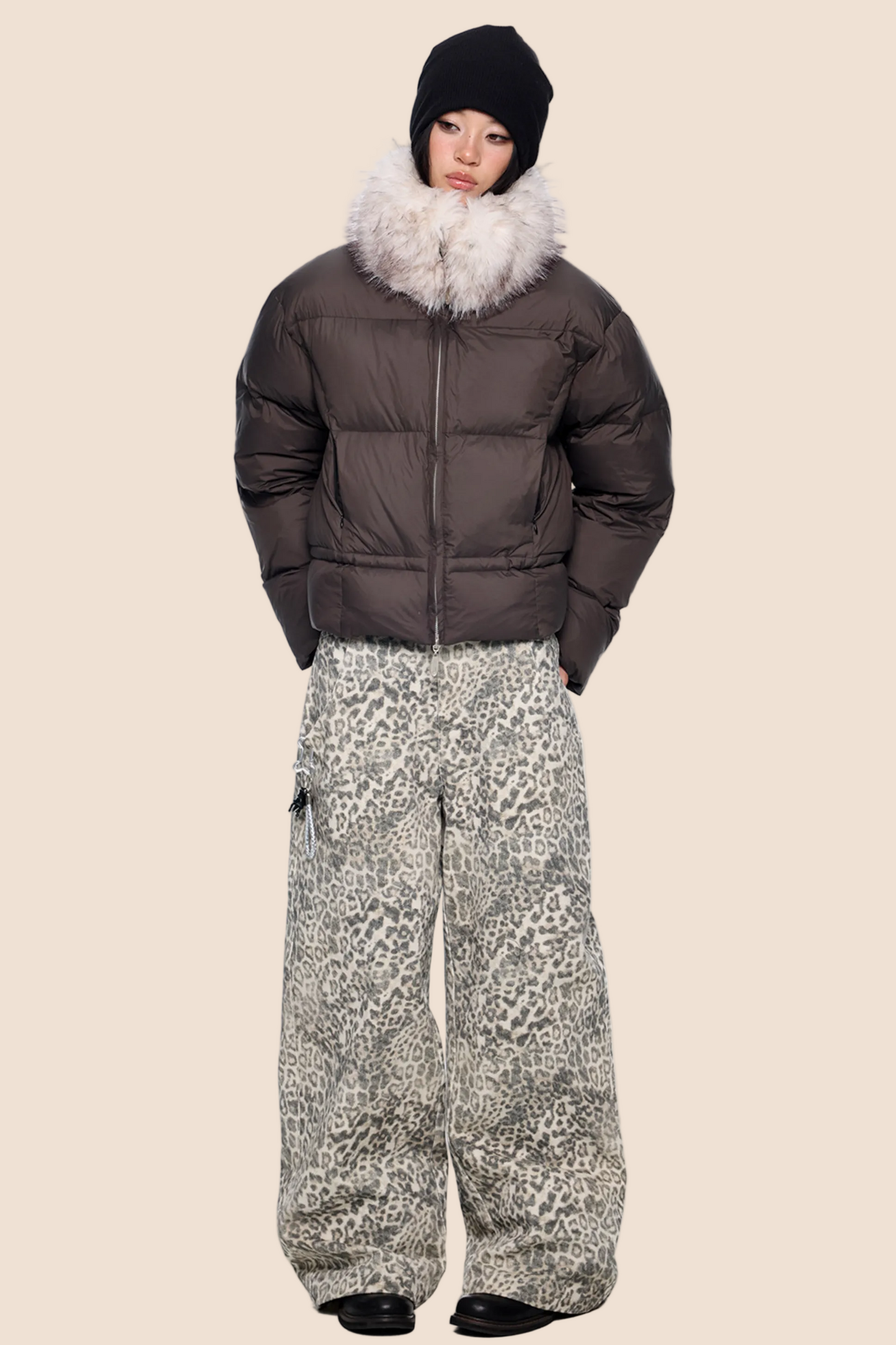 Leopard Print Retro Wide-Leg Jeans