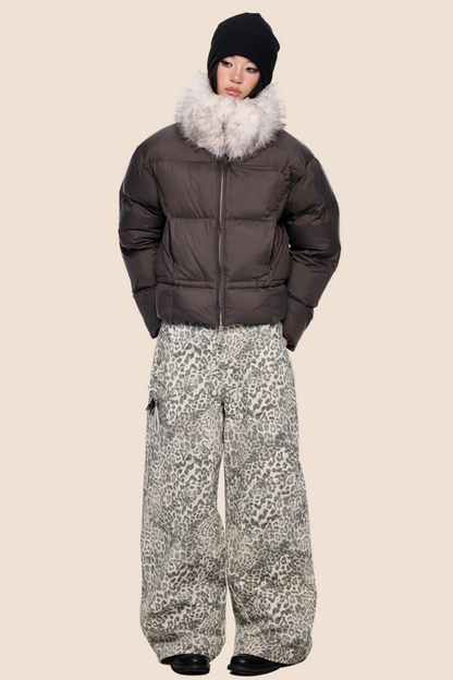 Leopard Print Retro Wide-Leg Jeans