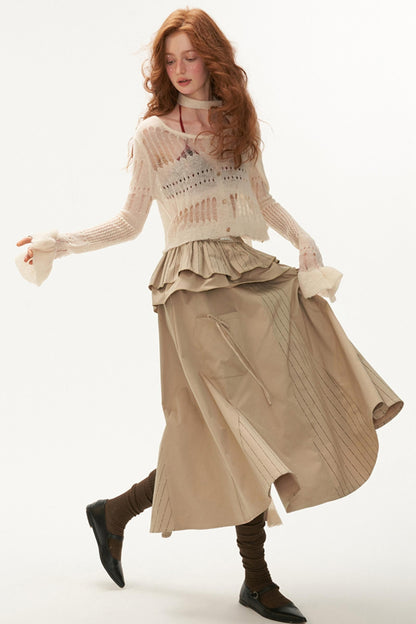 Wide-Neck Knit Cardigan