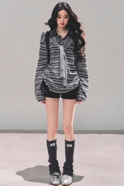 American Polo Neck Striped Top