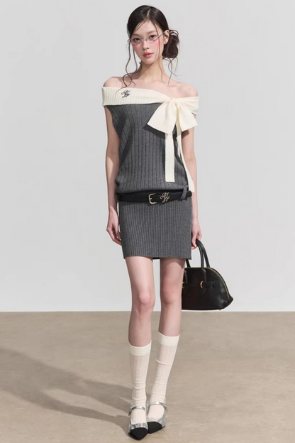 Chic One-Shoulder Bow Tie Mini Dress