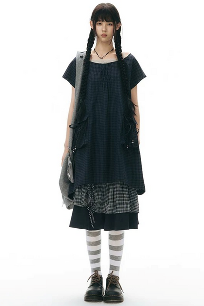 Conjunto de camisa y falda de cuadros con tapeta con volantes