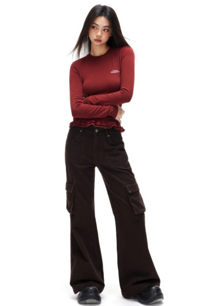 Retro Embroidered Rivet Pants