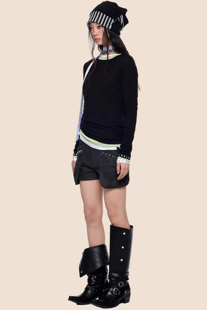 Retro-Slim-Oberteil mit Nieten