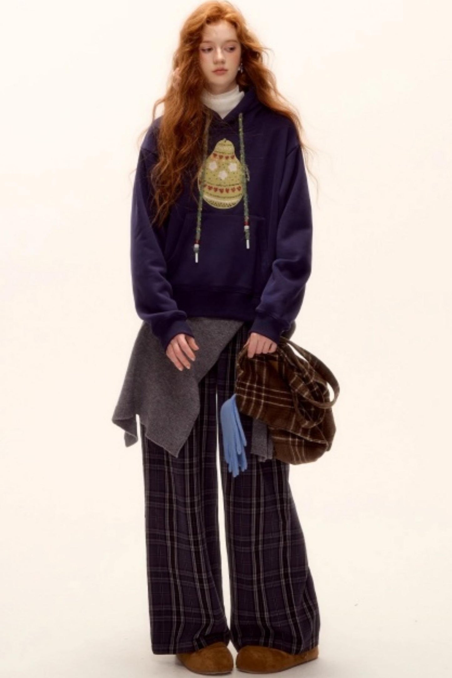 Brushed Fair Isle Knit Hoodie Sweater