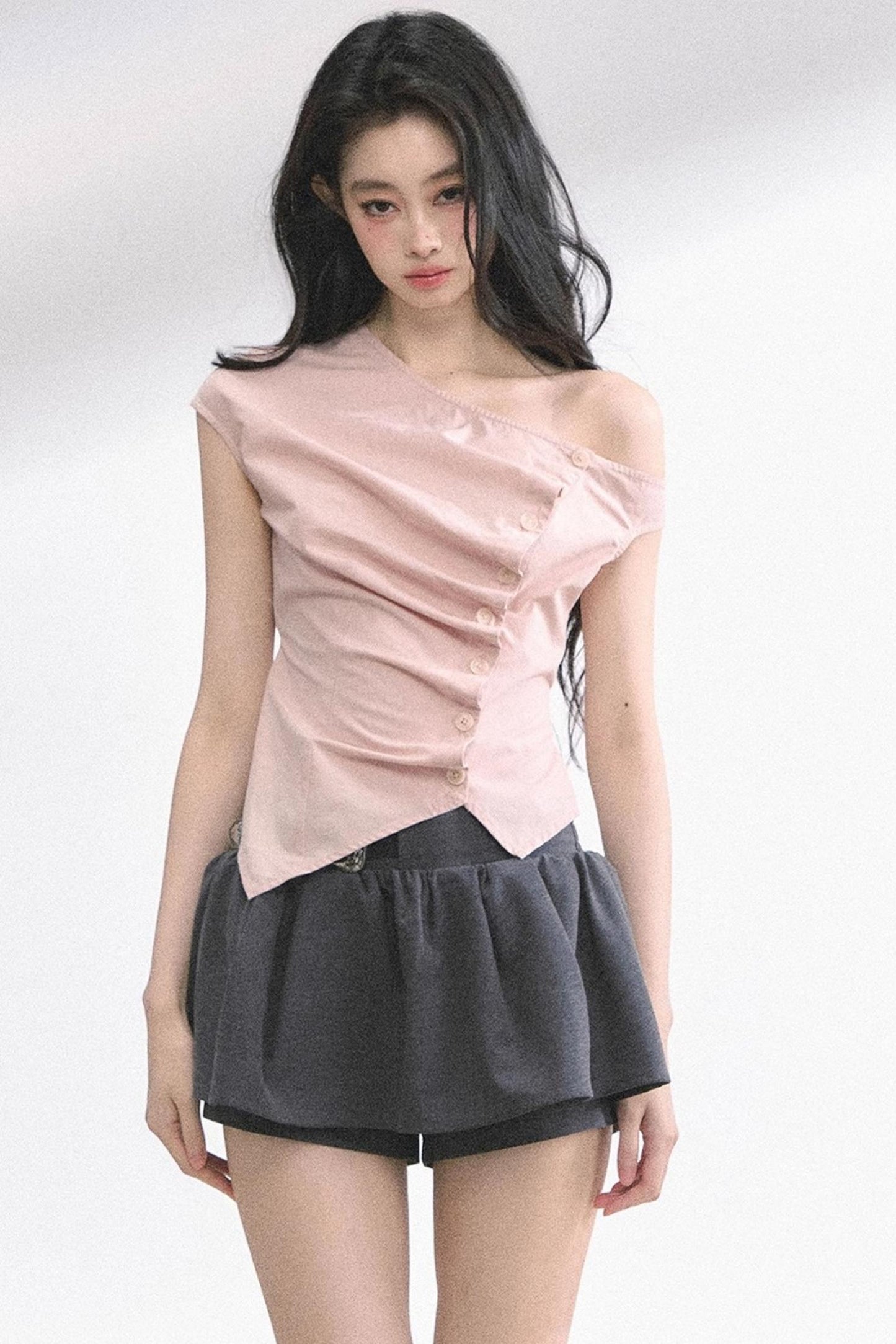 French Lace Asymmetrical Slim Fit Top