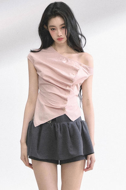 French Lace Asymmetrical Slim Fit Top