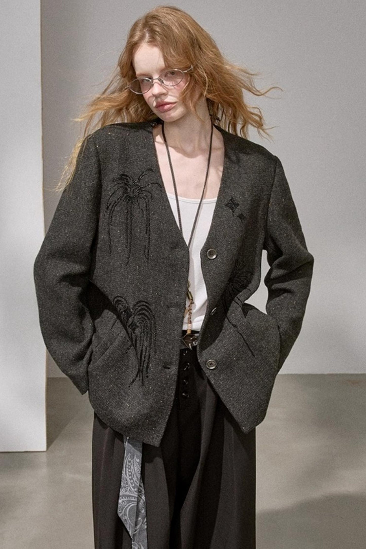 High-Density Beaded V-Neck Jacket