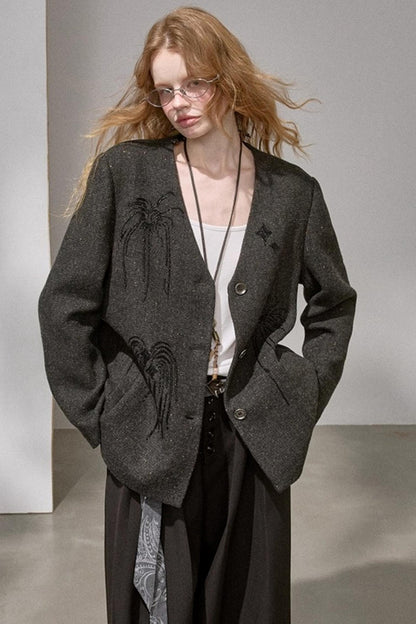 High-Density Beaded V-Neck Jacket