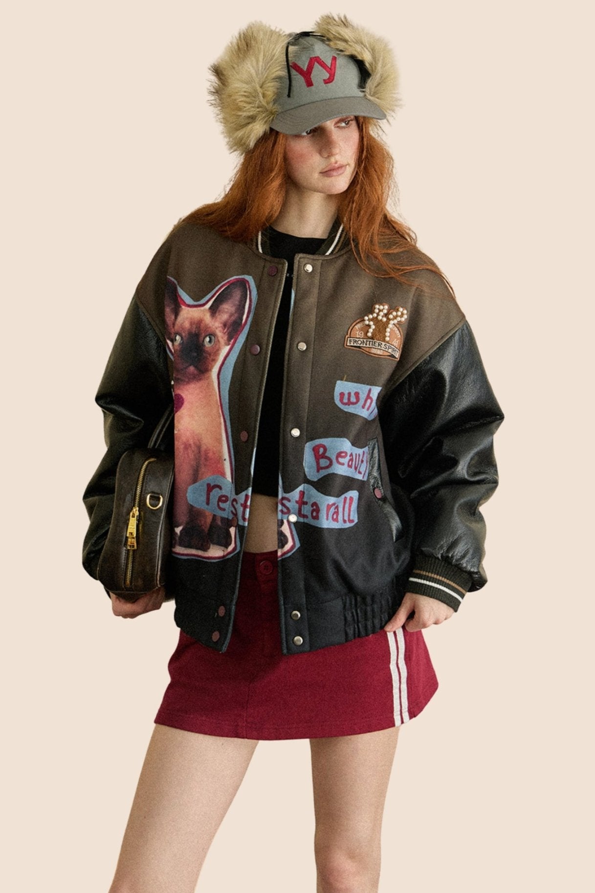 Vintage Dog Print Pu Leather Jacket