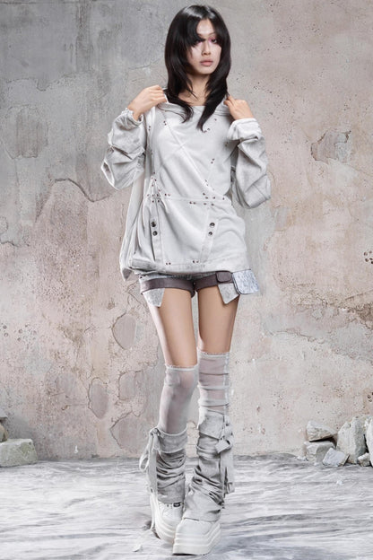 Retro Rivet Hooded Fleece Sweatshirt