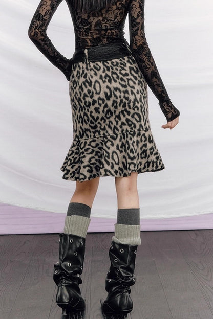 Leopard Wool Patchwork Skirt