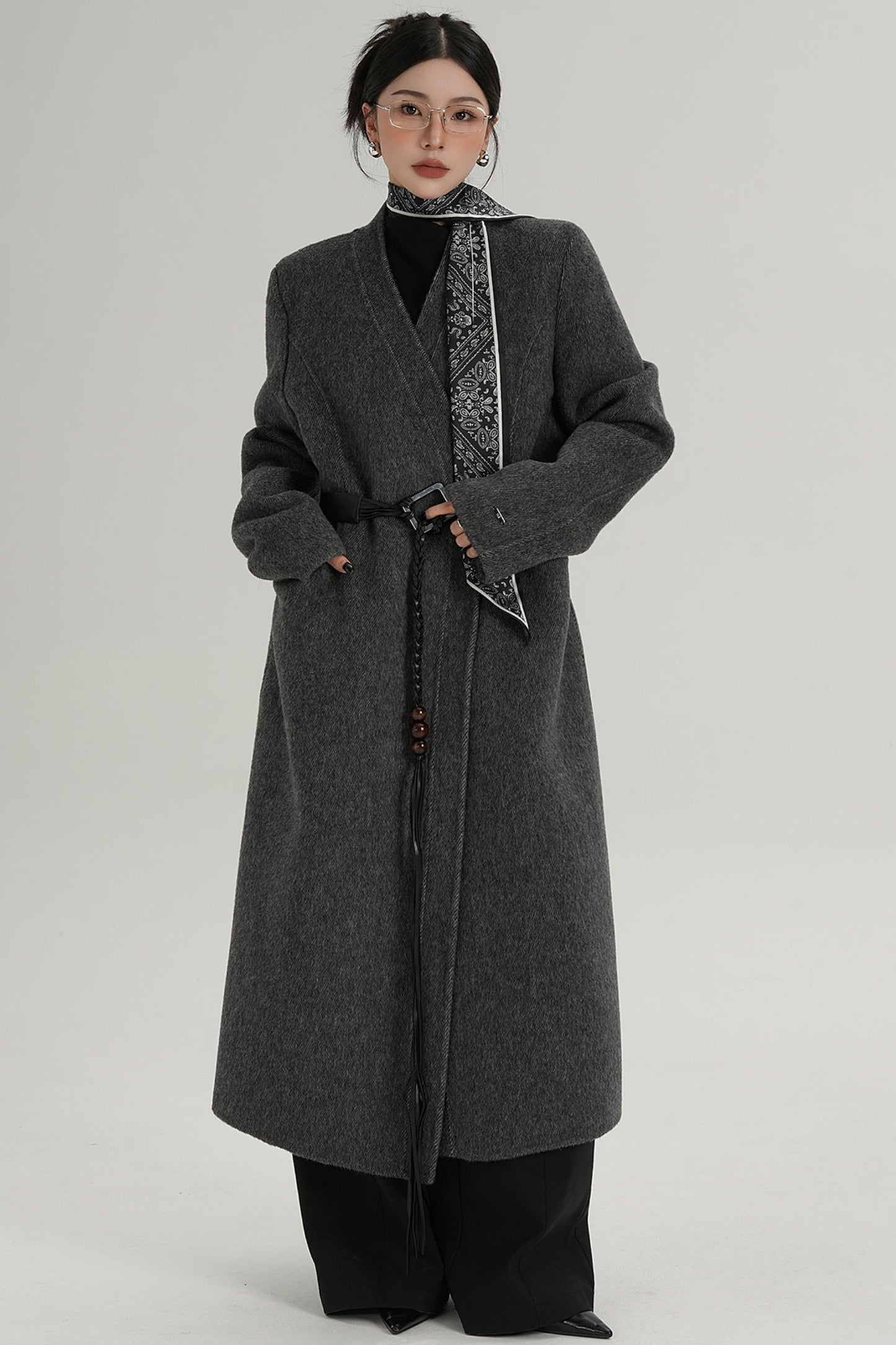 V-Neck Wool Trench Coat