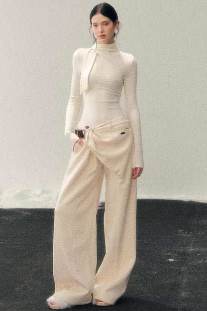 Fleece-Lined Wide-Leg Pants