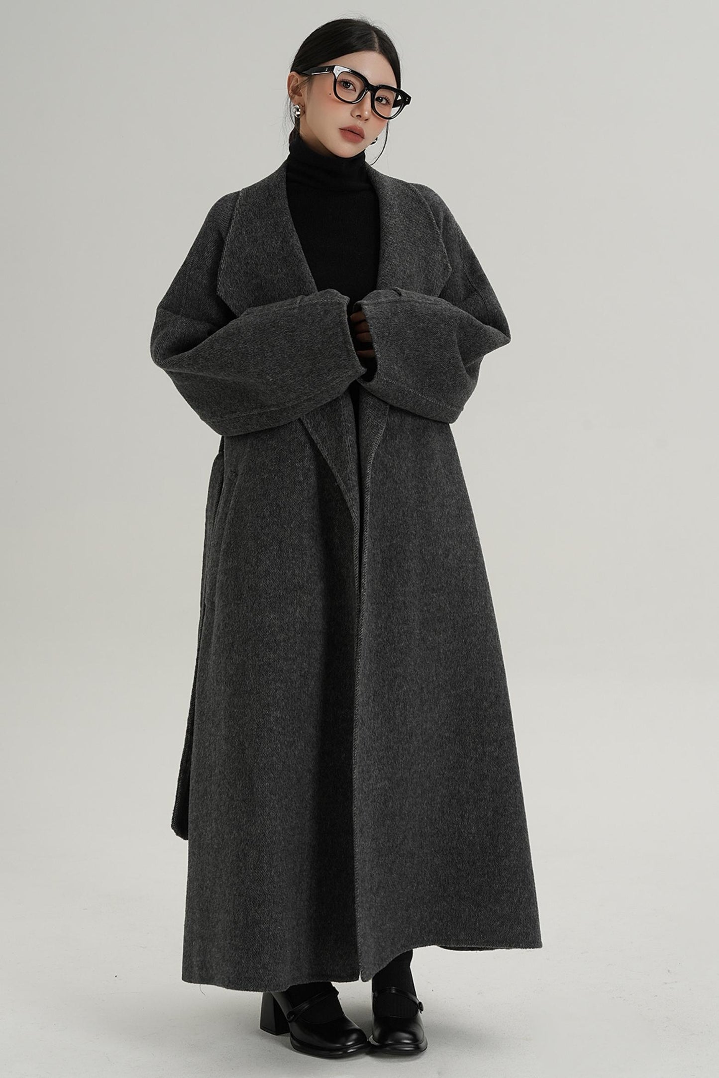 High-End Long Lapel Wool Reversible Coat