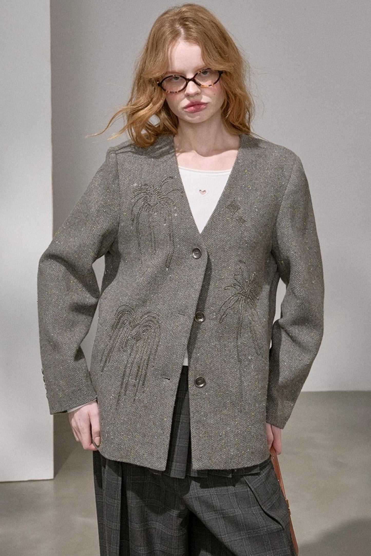 High-Density Beaded V-Neck Jacket