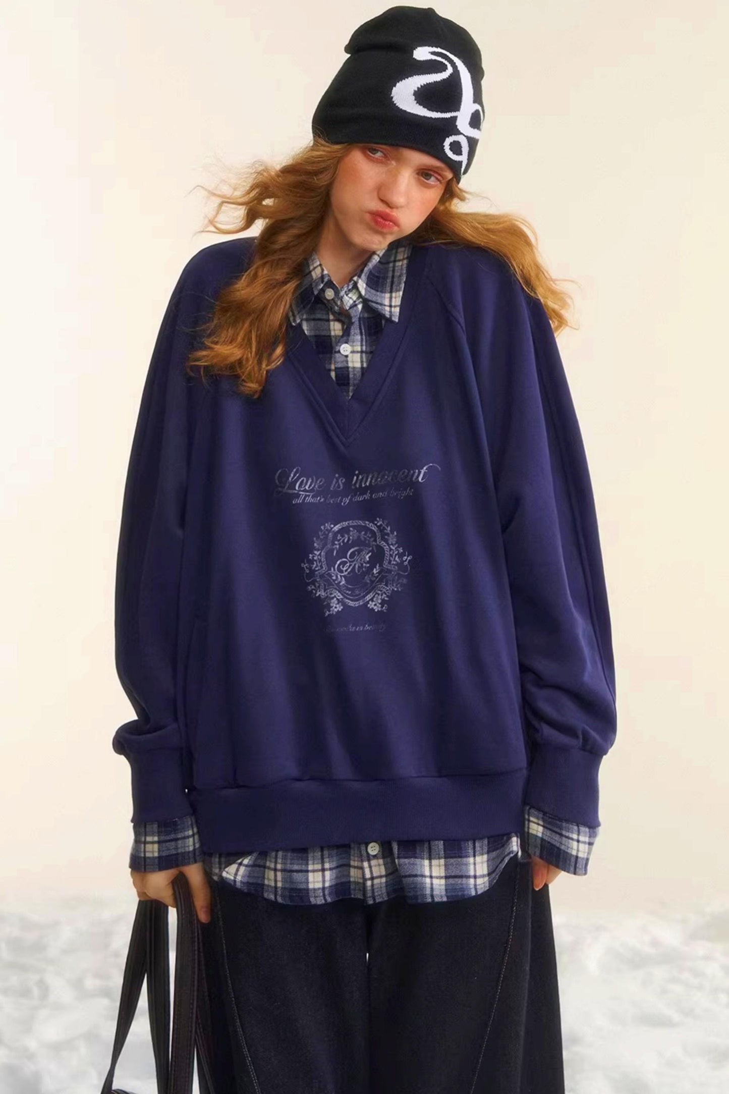 Retro Plaid Patchwork Sweatshirt