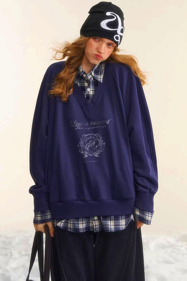 Retro Plaid Patchwork Sweatshirt