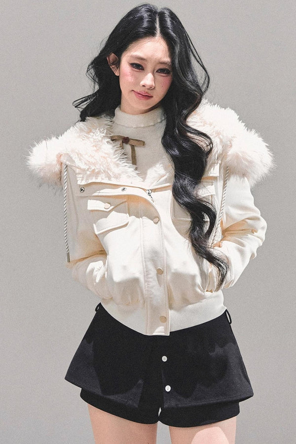 Lamb Wool Hooded Winter Coat