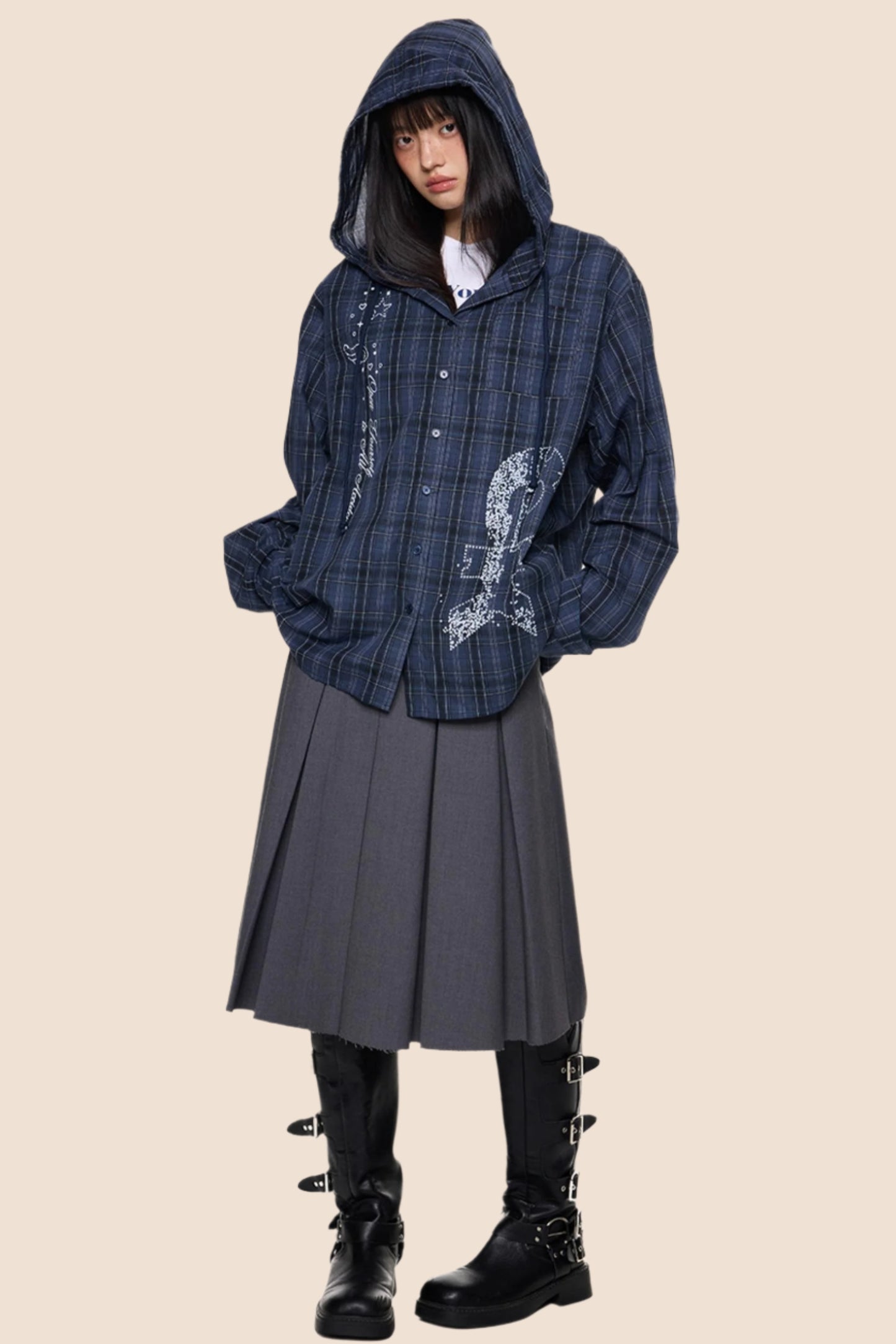 Hooded Plaid Lightweight Loose Jacket
