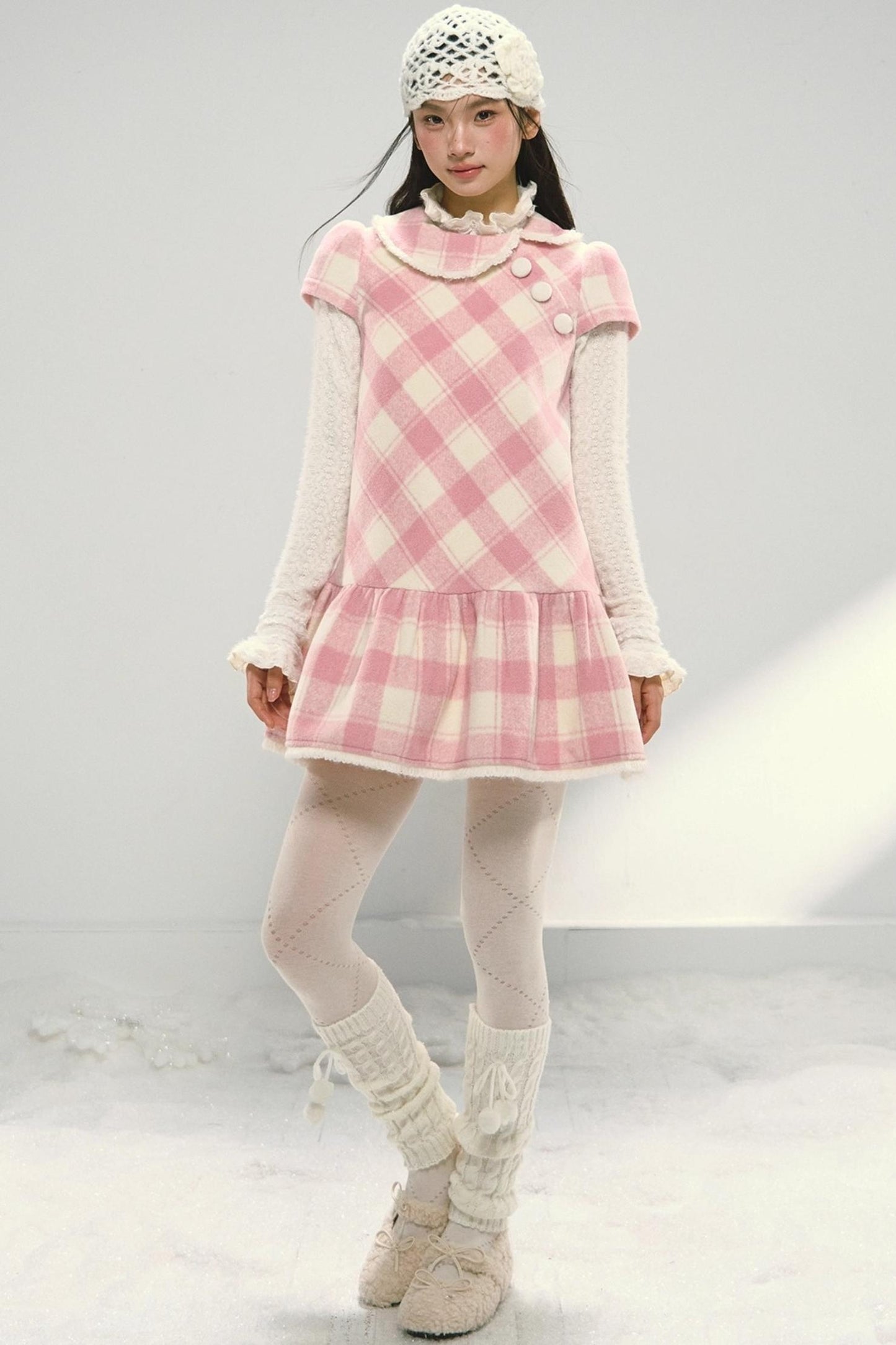 Christmas Doll Collar Tweed Dress Set-Up