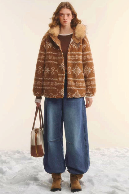 Fair Isle Fur Collar Jacket