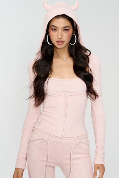 Devil Horn Sweatshirt Bootcut Pants Set-Up