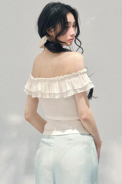 Schulterfreie Rüschenbluse