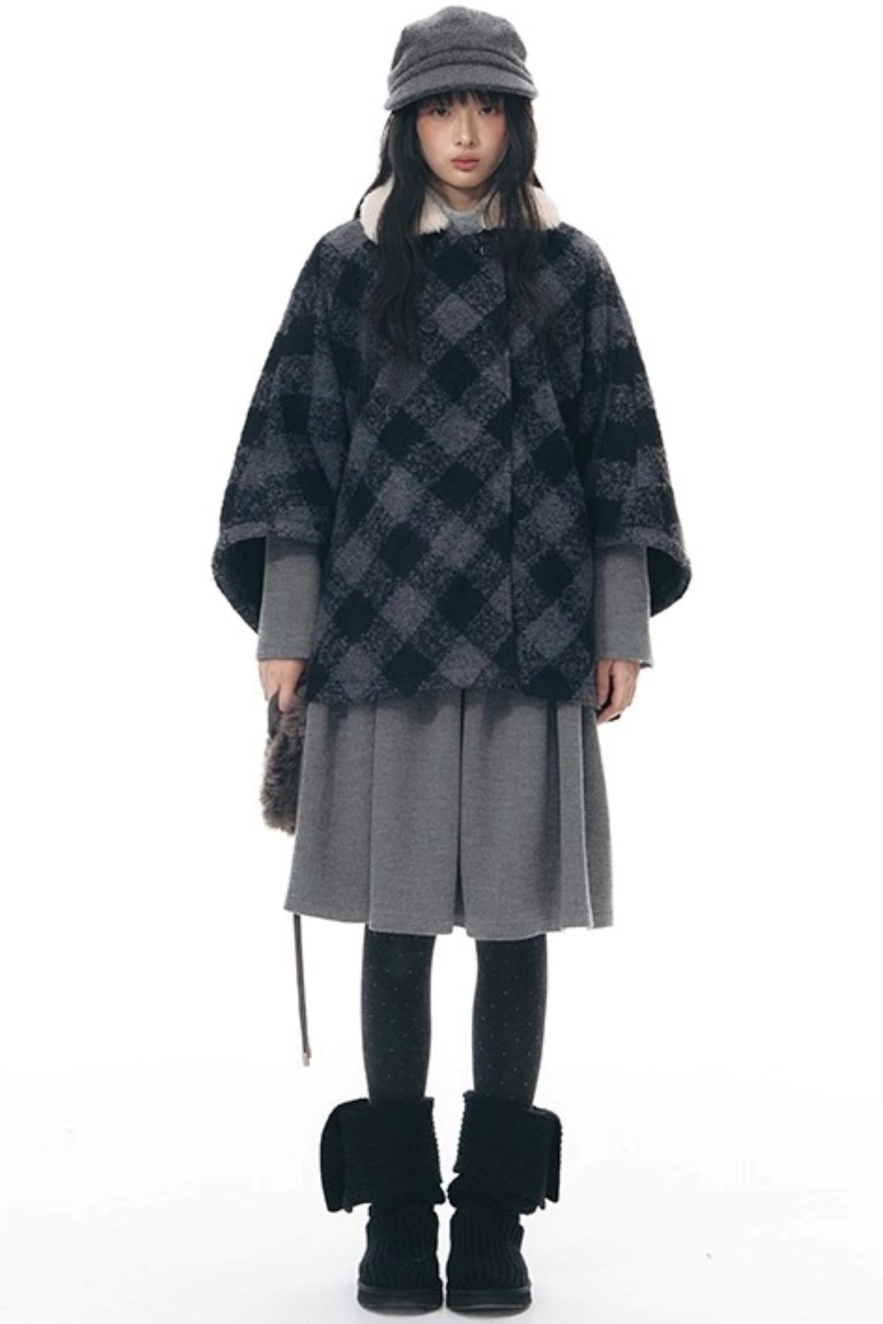 Plaid Cape Winter Coat