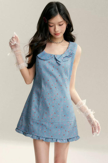 Contrast Floral Bow Collar Dress
