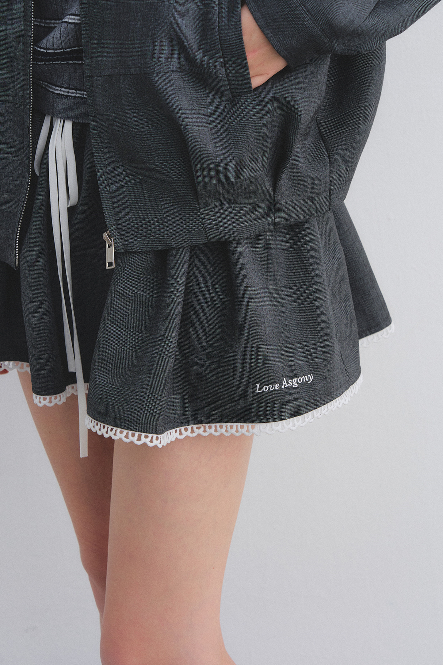 Lace Floral Gray Jacket Skirt Set-Up