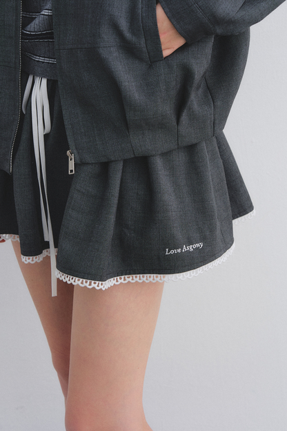 Lace Floral Gray Jacket Skirt Set-Up