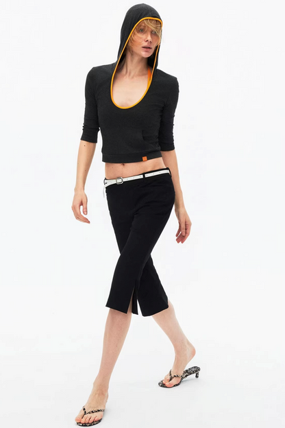 Color-Blocked Hooded Knitted Top