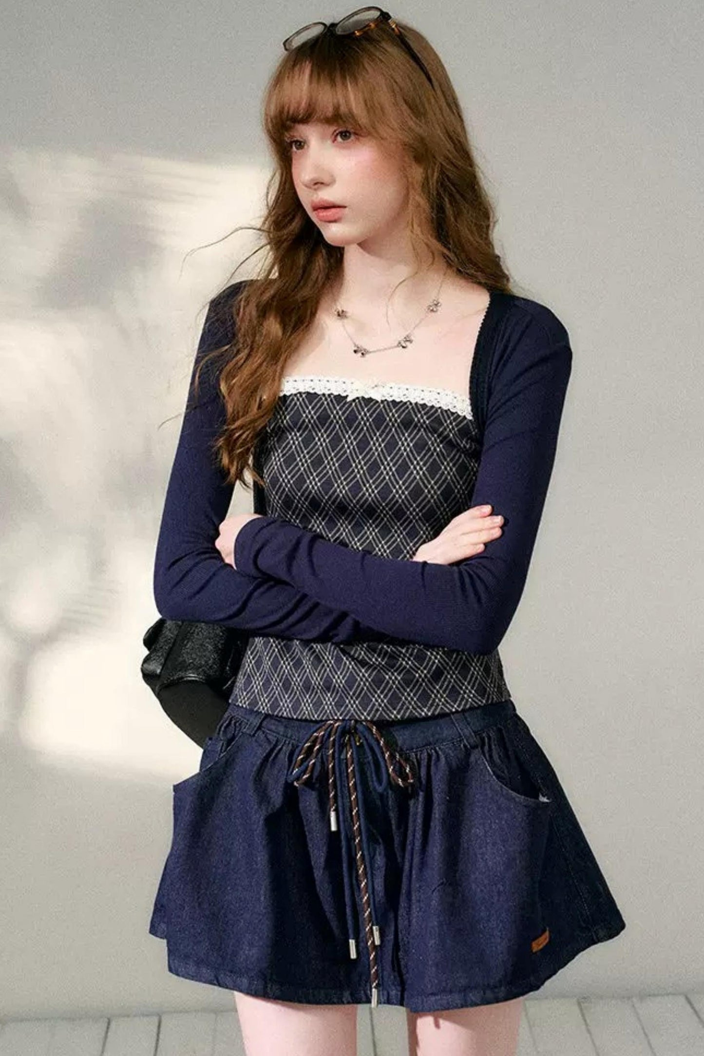Lace Plaid Patchwork T-Shirt