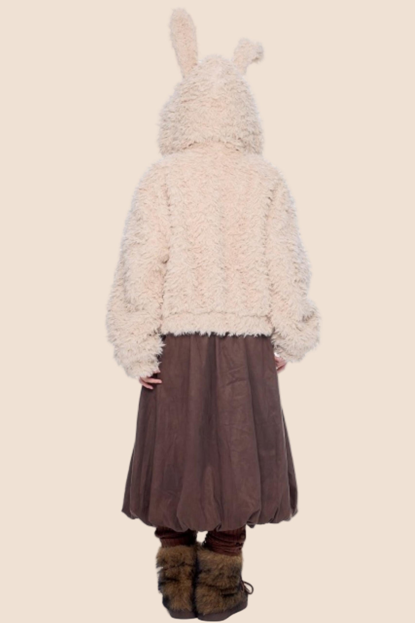 Imitation Wool Hooded Cardigan