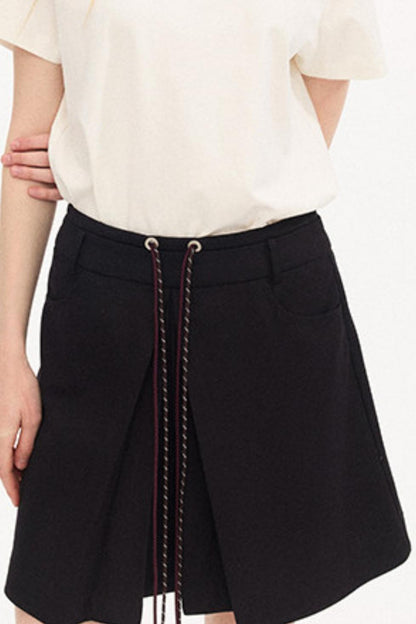 Color-Block Tie Pleated Skirt