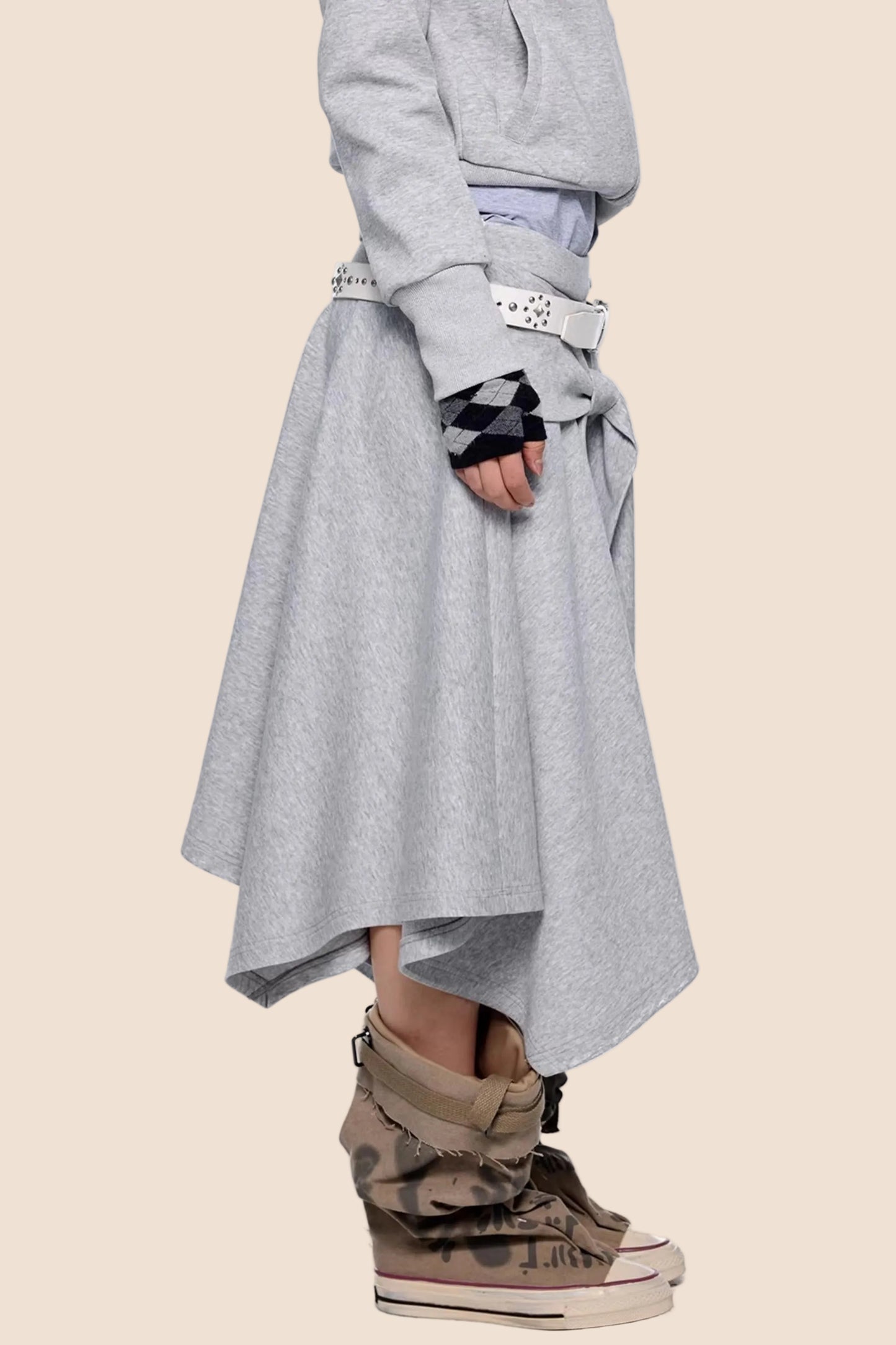 Diagonal Zipper Hooded Jacket Set-Up